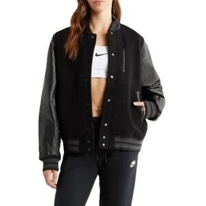 New Women's Nike Sportswear Destroyer Oversized Varsity Jacket Size XL Black